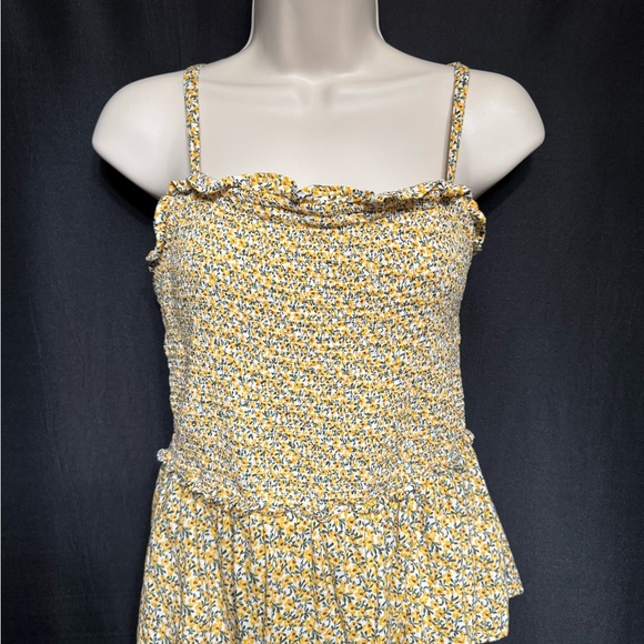 Old Navy Tops - Old Navy Yellow with Green & White Floral Smocked Cami | Peplum Top | M